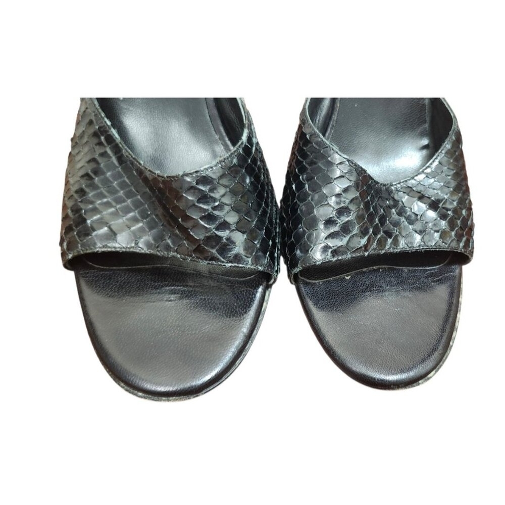 Burberry Black Snakeskin High Heel Sandals Size EU 39.5/US 9 Designer Open To - Picture 5 of 14